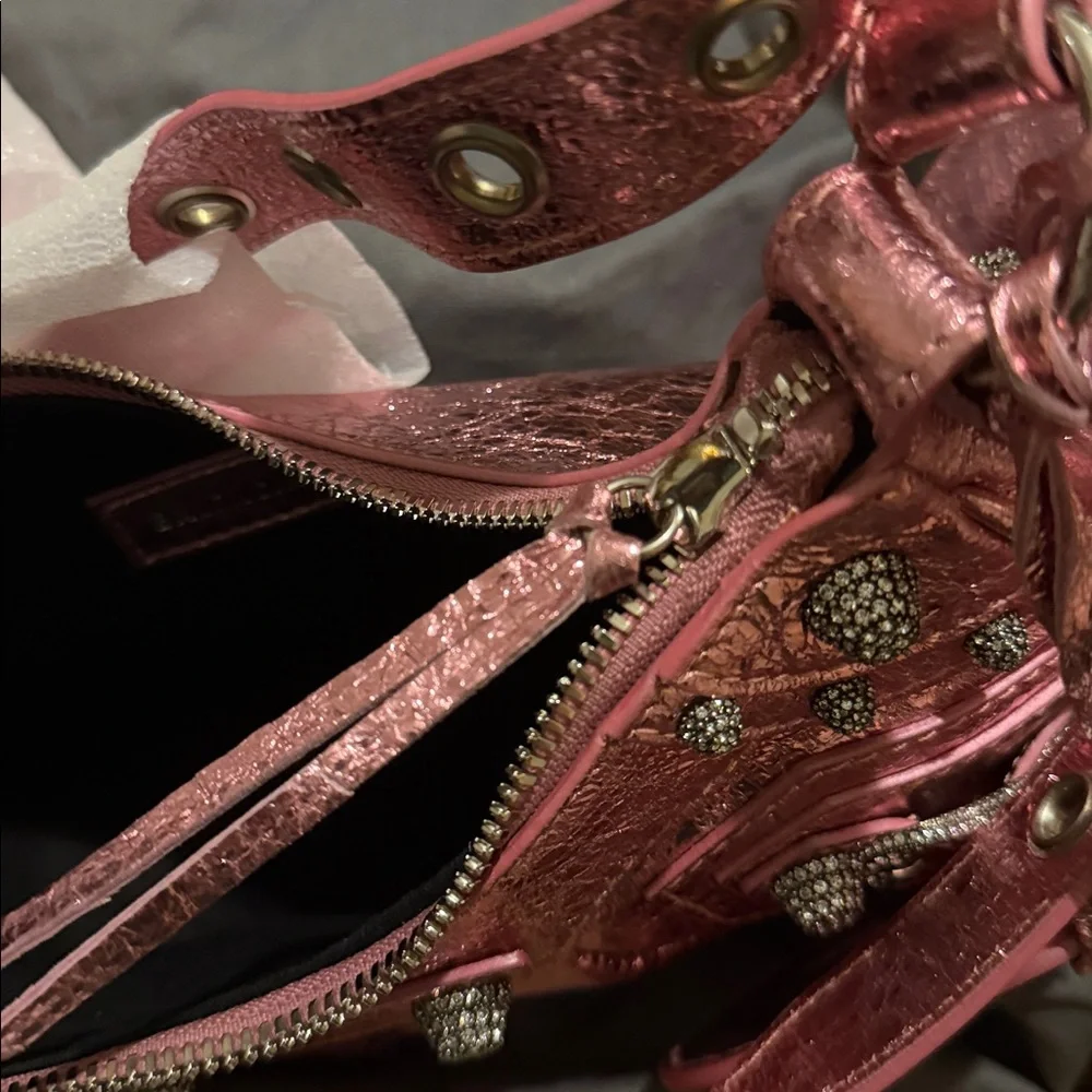 Balenciaga Pink Le Cagole Xs Shoulder Bag Metallized With Rhinestones - Picture 8 of 15